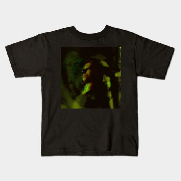 Portrait, digital collage and special processing. Man looking somewhere. He's strong. Green and red. Kids T-Shirt by 234TeeUser234